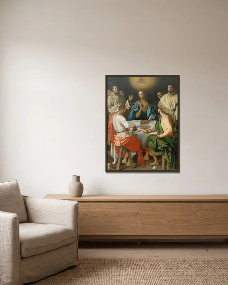 Das Abendmahl in Emmaus von Pontormo (Jacopo Carucci) gerahmt an einer Wand