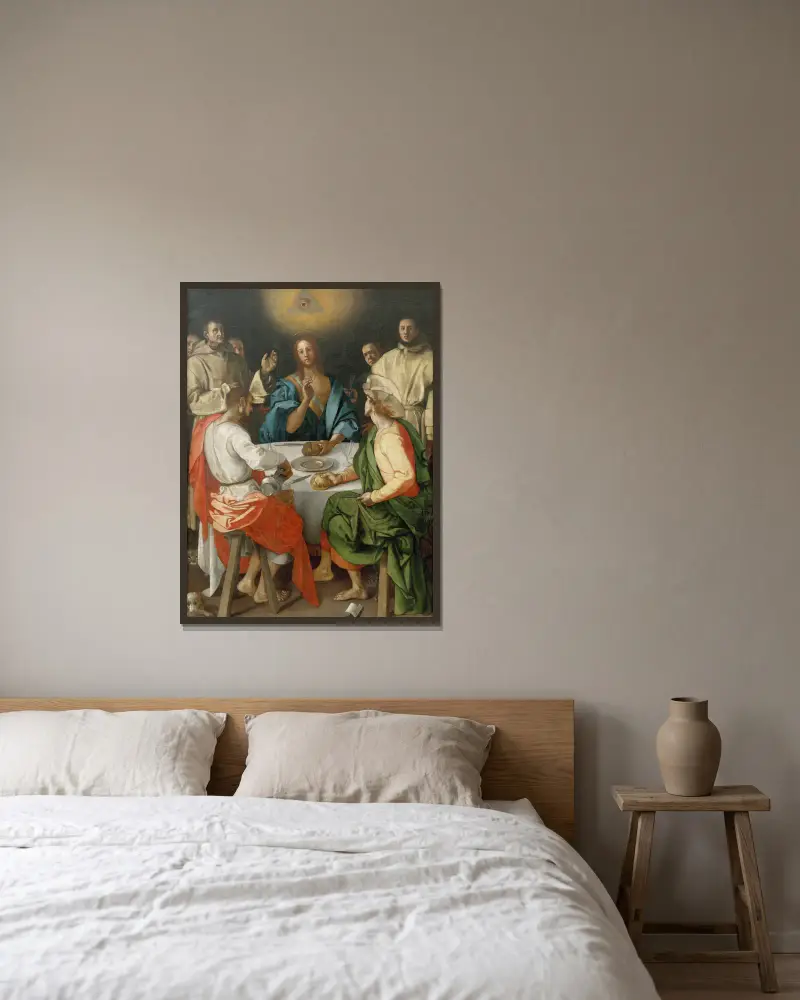 Das Abendmahl in Emmaus von Pontormo (Jacopo Carucci) gerahmt an einer Wand