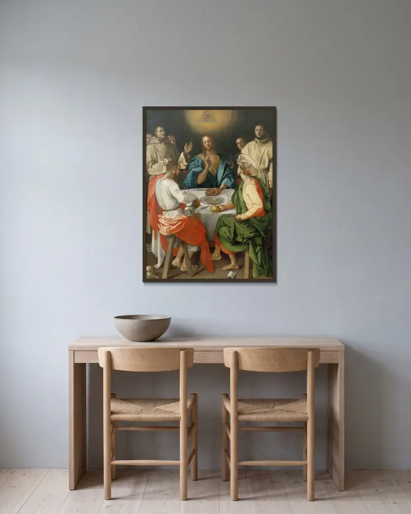 Das Abendmahl in Emmaus von Pontormo (Jacopo Carucci) gerahmt an einer Wand