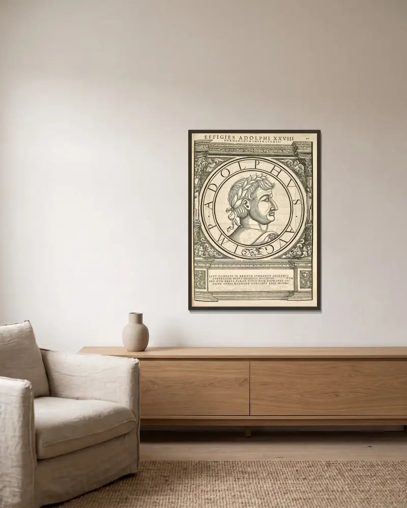 Adolf av Jacopo Strada inramad på en vägg
