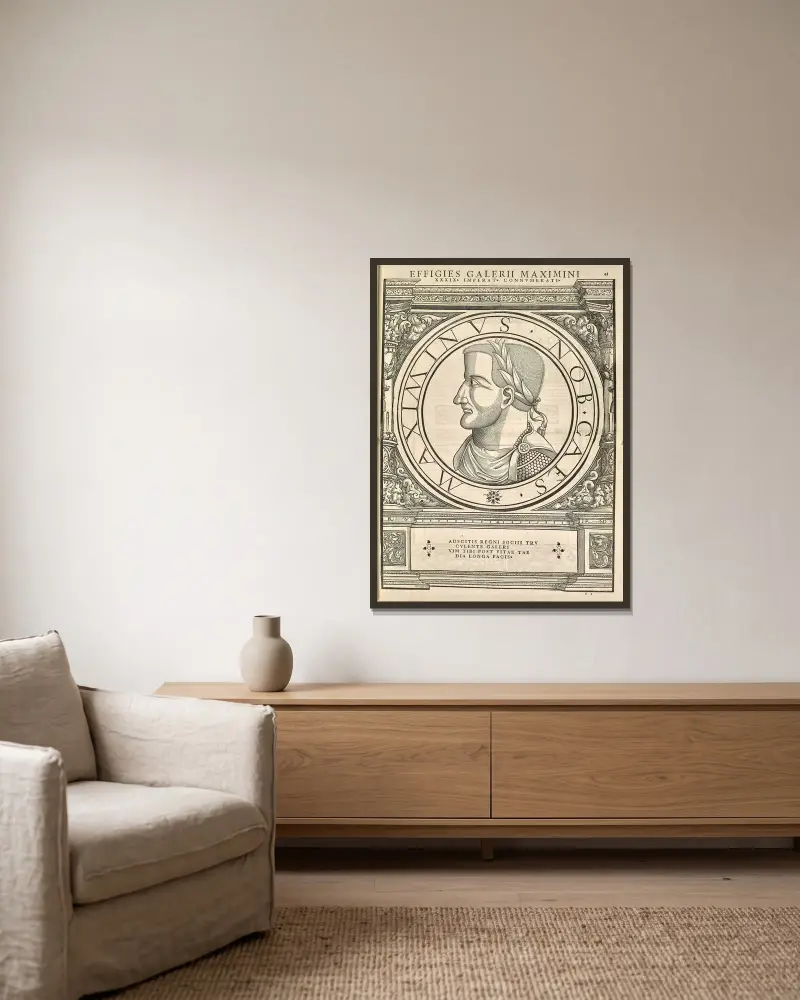 Galerius av Jacopo Strada inramad på en vägg