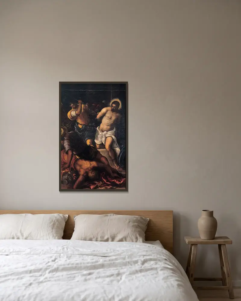 Kröningen med törnekrona av Jacopo Tintoretto inramad på en vägg