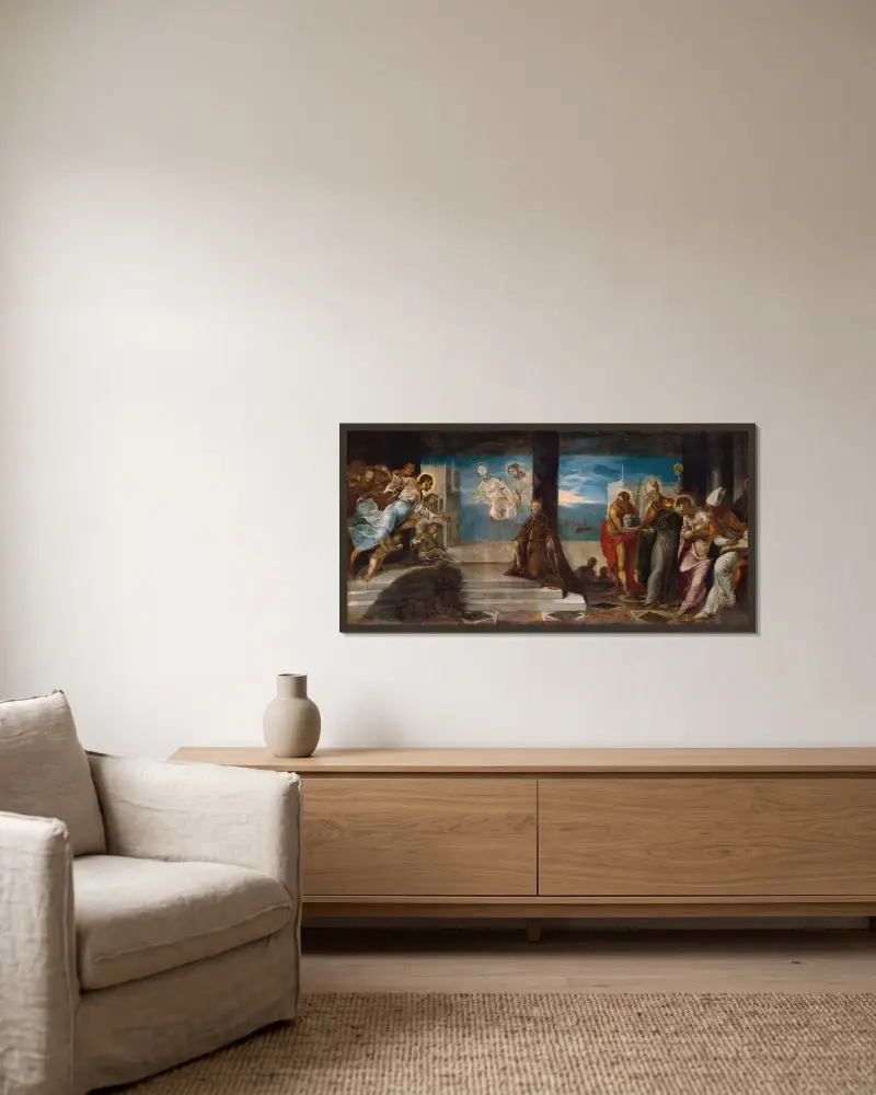 Doge Alvise Mocenigo (1507–1577) inför Frälsaren av Jacopo Tintoretto inramad på en vägg