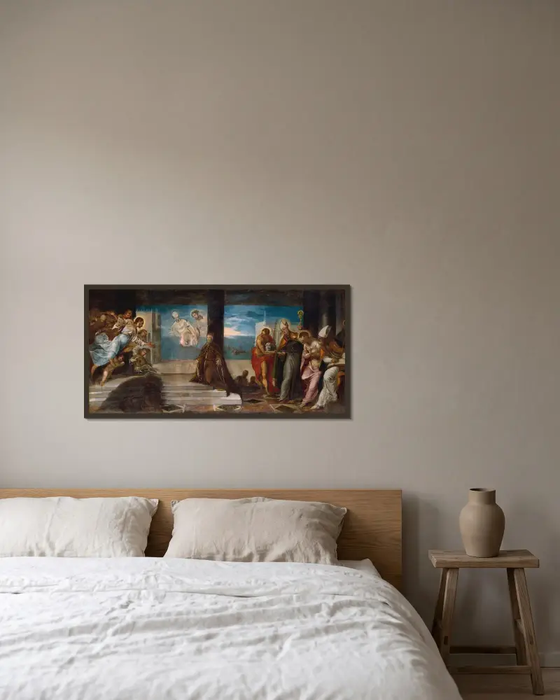 Doge Alvise Mocenigo (1507–1577) inför Frälsaren av Jacopo Tintoretto inramad på en vägg