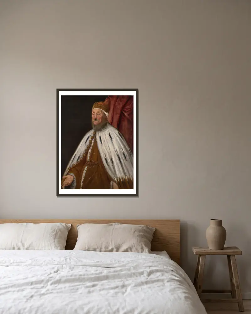 Doge Pietro Loredano av Jacopo Tintoretto inramad på en vägg