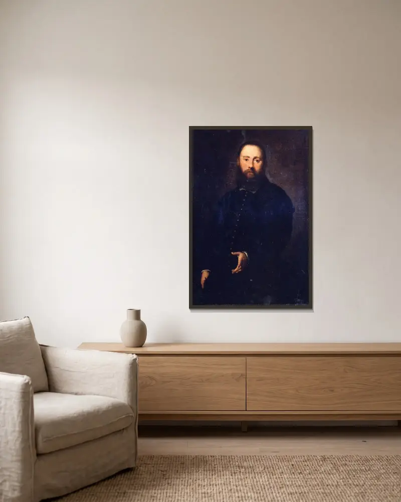 Porträtt av en herre av Jacopo Tintoretto inramad på en vägg