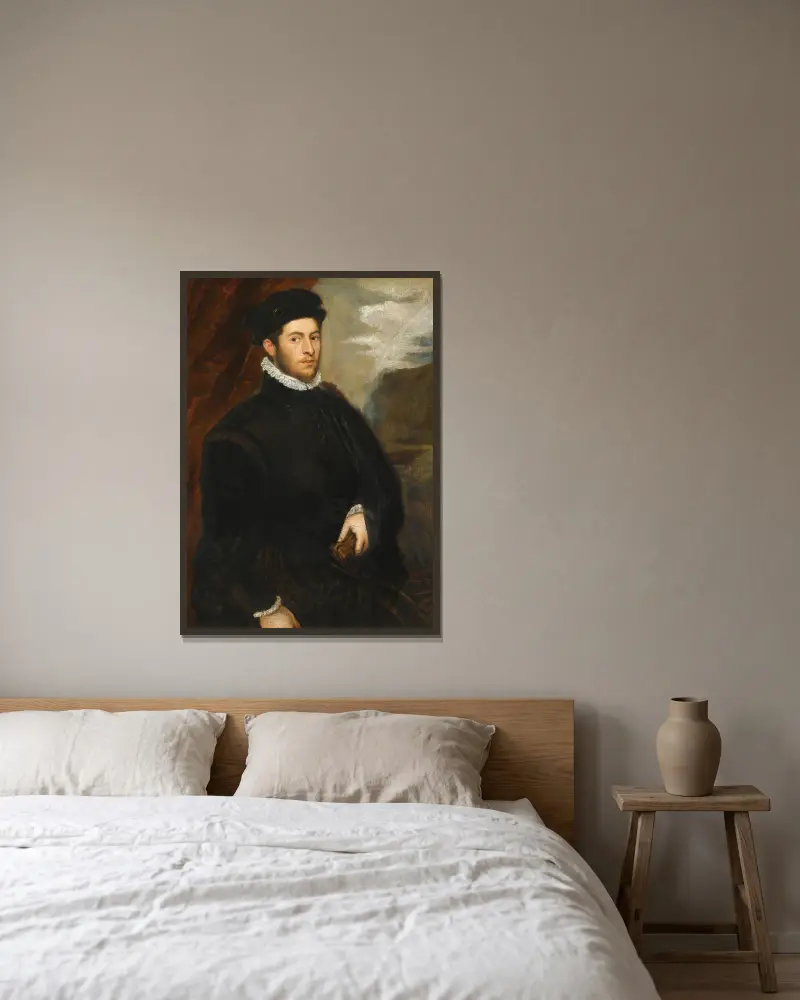 Portrait Of A Nobleman av Jacopo Tintoretto inramad på en vägg