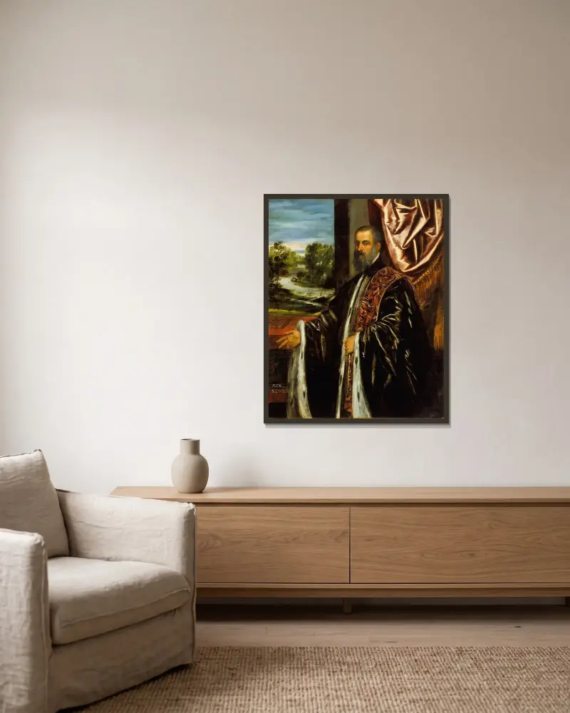 Porträtt av Marino Grimani av Jacopo Tintoretto inramad på en vägg