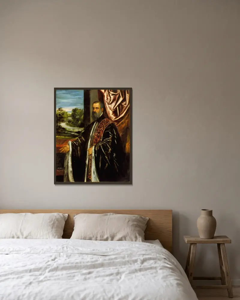 Porträtt av Marino Grimani av Jacopo Tintoretto inramad på en vägg