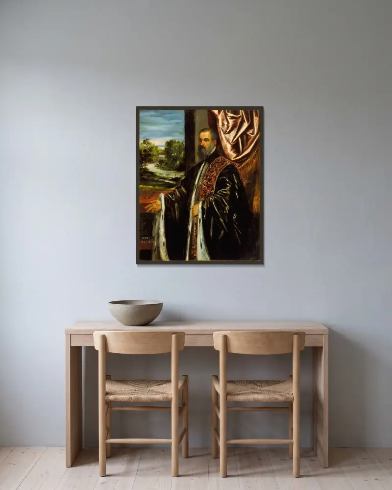Porträtt av Marino Grimani av Jacopo Tintoretto inramad på en vägg