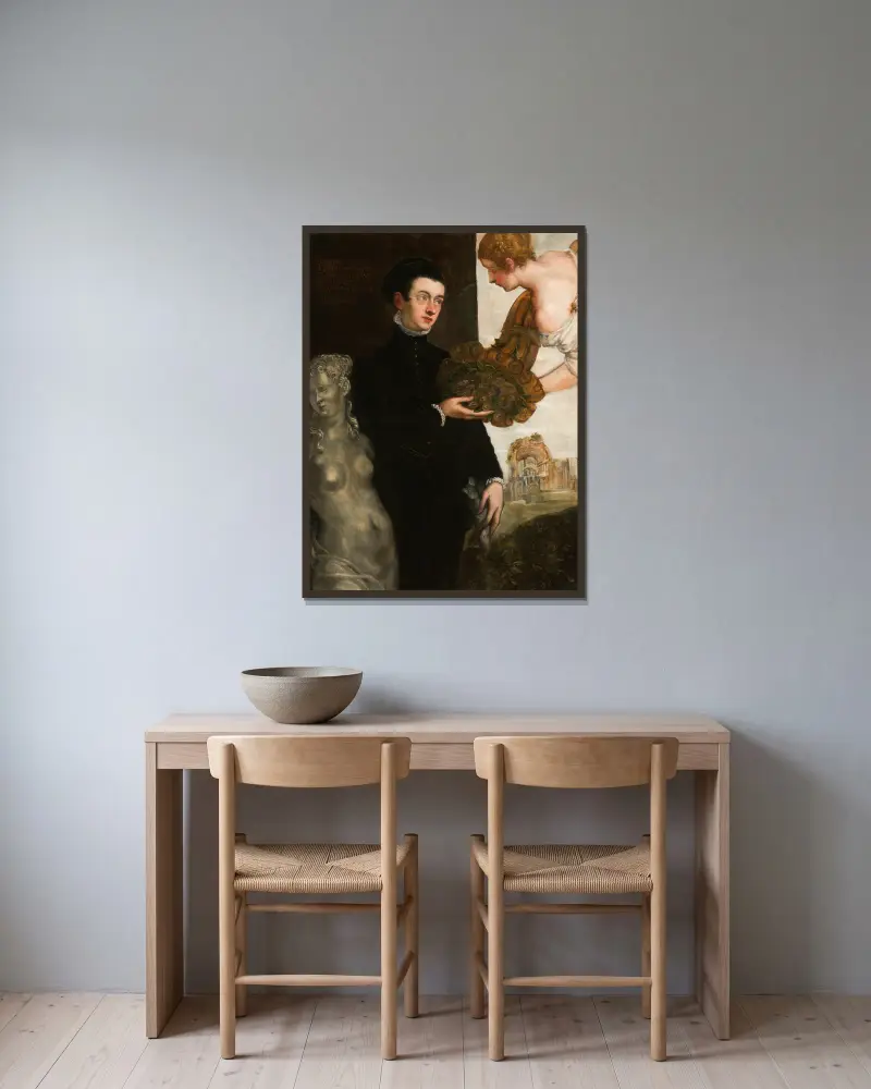 Portrait of Ottavio Strada av Jacopo Tintoretto inramad på en vägg