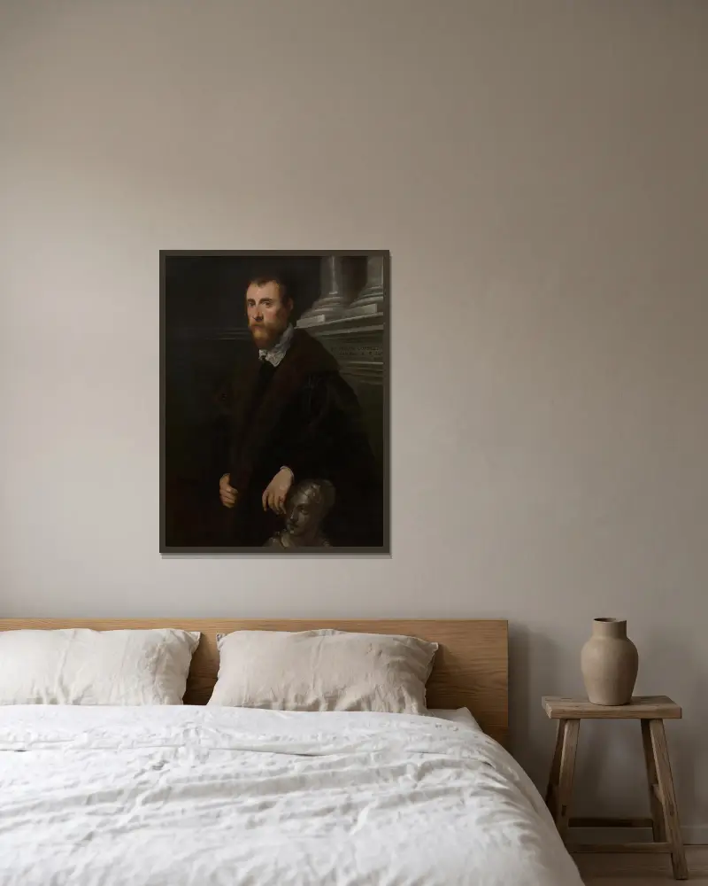 Bildnis des Humanisten Giovanni Paolo Cornaro von Jacopo Tintoretto gerahmt an einer Wand