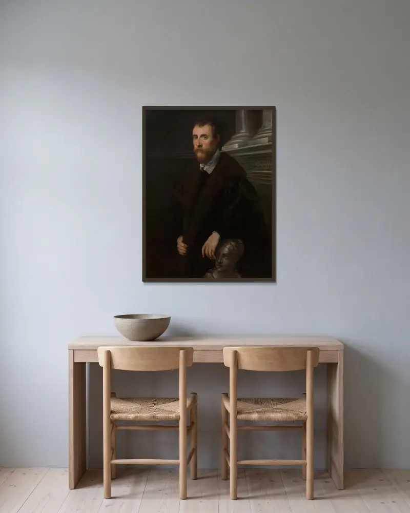 Bildnis des Humanisten Giovanni Paolo Cornaro von Jacopo Tintoretto gerahmt an einer Wand