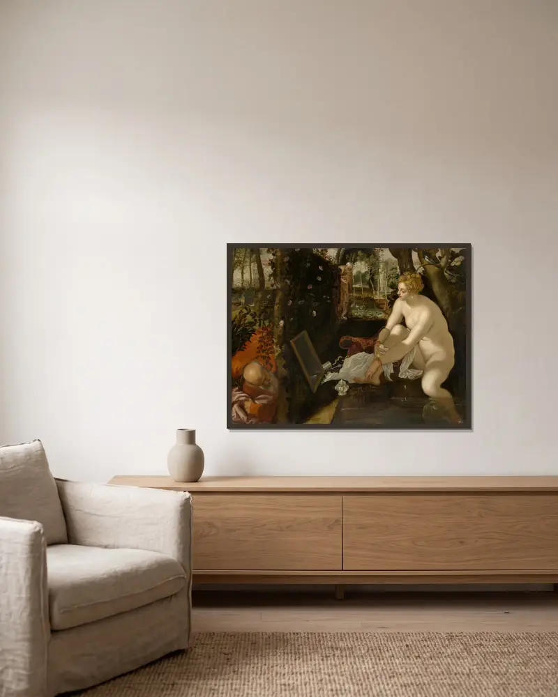 Susanna And The Elders av Jacopo Tintoretto inramad på en vägg