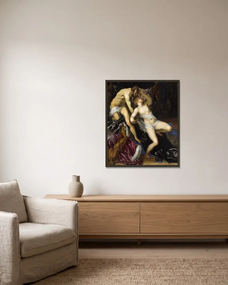 Tarquinius och Lucretia av Jacopo Tintoretto inramad på en vägg