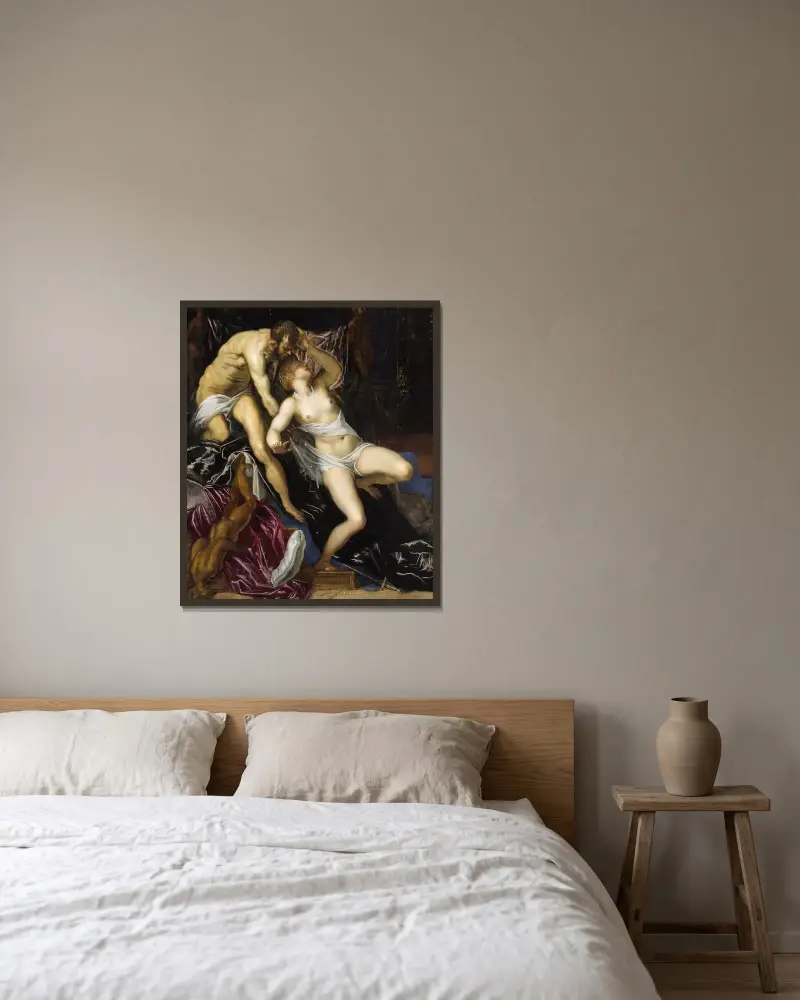 Tarquinius och Lucretia av Jacopo Tintoretto inramad på en vägg