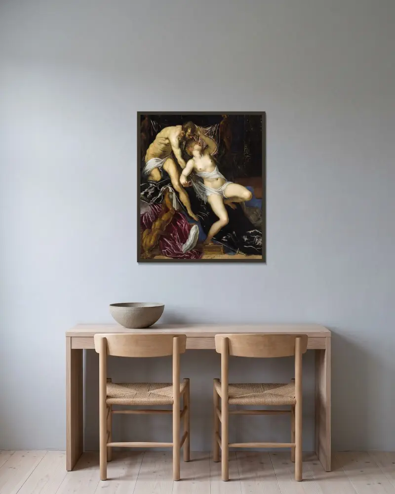 Tarquinius och Lucretia av Jacopo Tintoretto inramad på en vägg