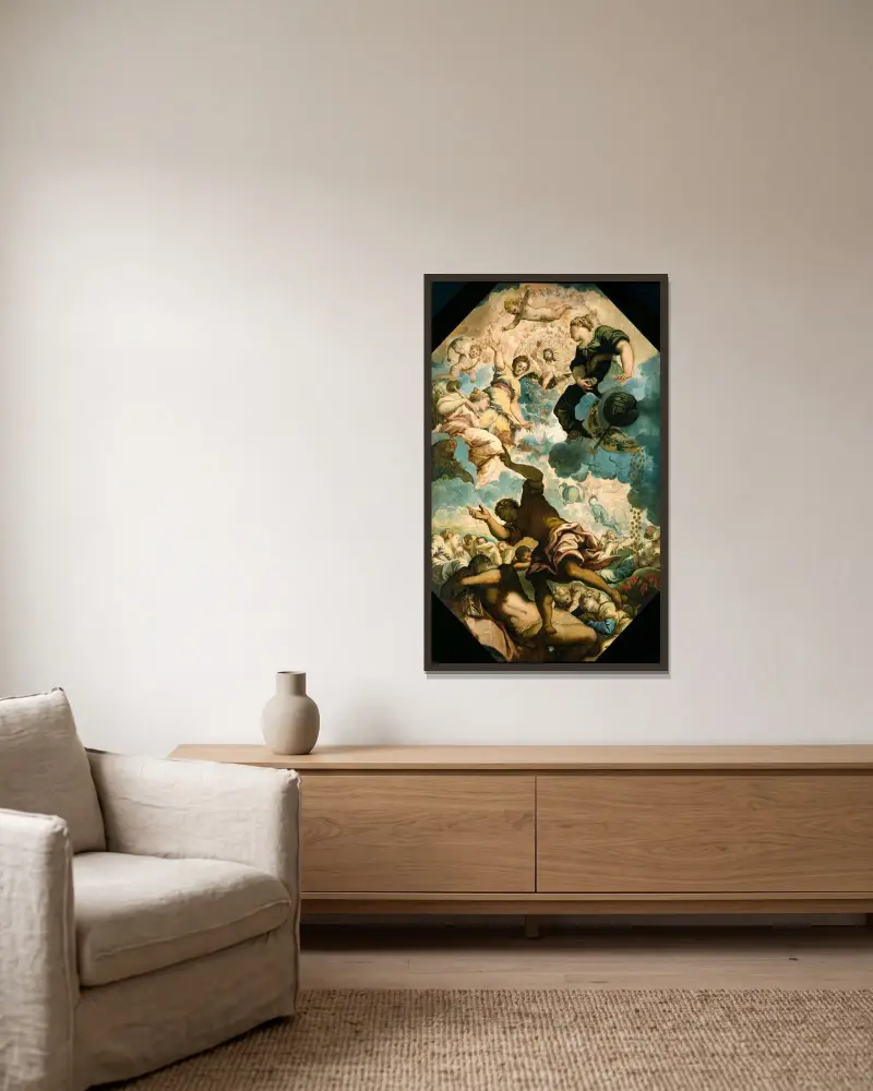 Männens drömmar av Jacopo Tintoretto inramad på en vägg