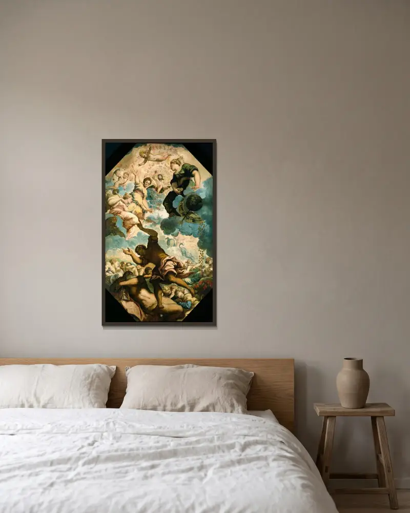 Männens drömmar av Jacopo Tintoretto inramad på en vägg
