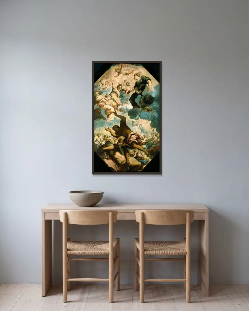 Männens drömmar av Jacopo Tintoretto inramad på en vägg