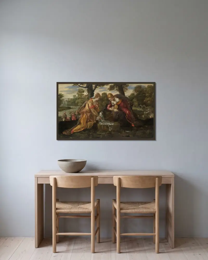 Moses hittas av Jacopo Tintoretto inramad på en vägg