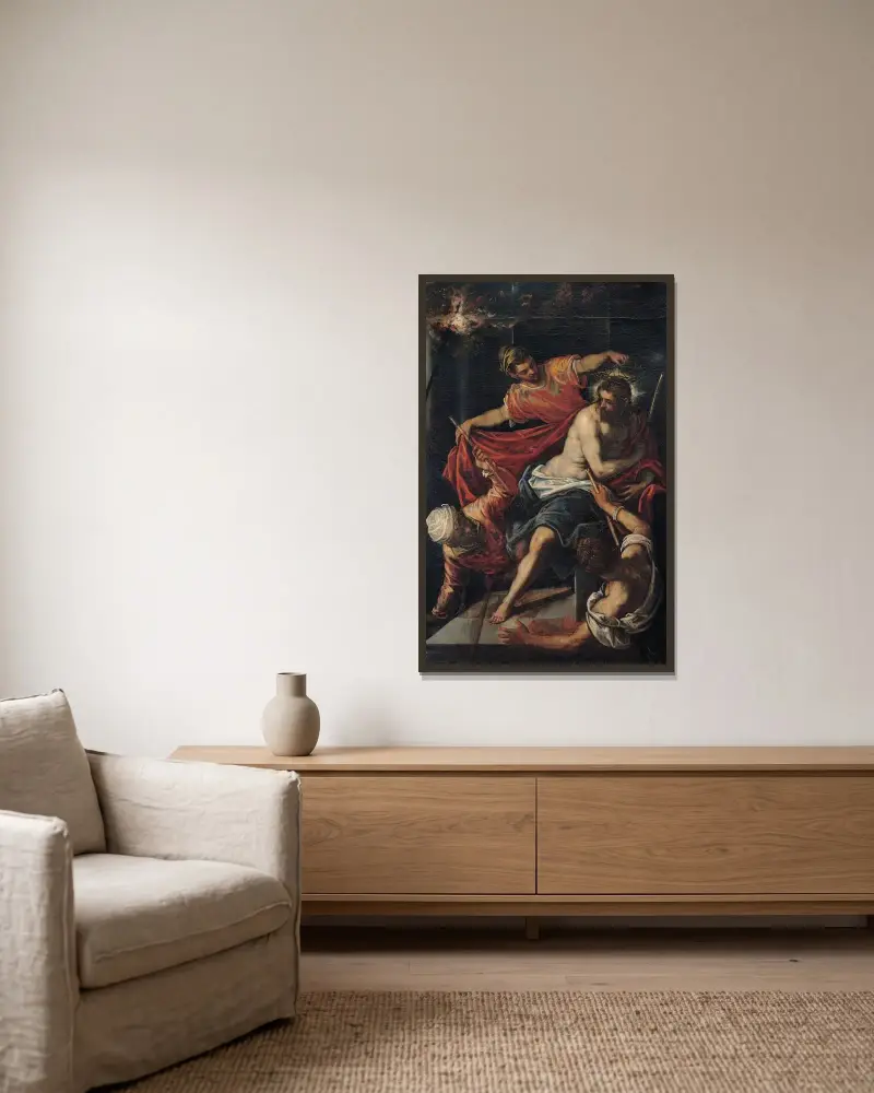 Gisslingen av Jacopo Tintoretto inramad på en vägg