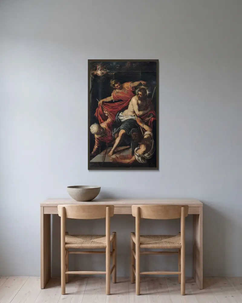 Gisslingen av Jacopo Tintoretto inramad på en vägg