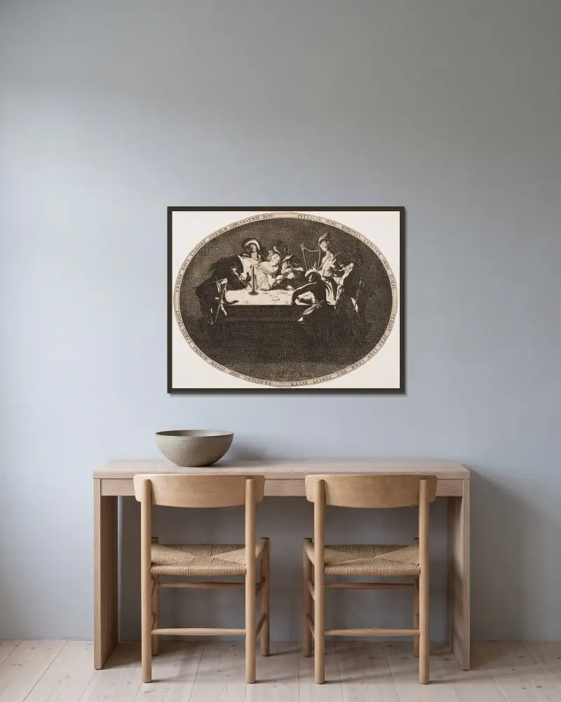 Kortspel (Brelan) av Jacques Callot inramad på en vägg