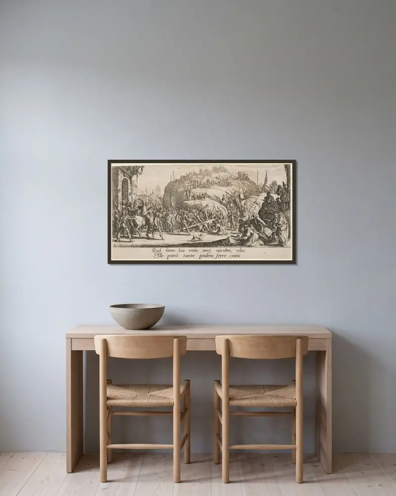 Kristus bär korset av Jacques Callot inramad på en vägg