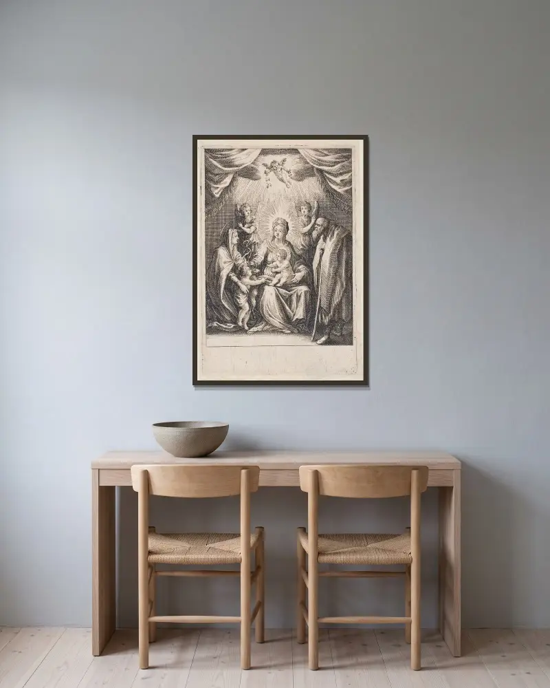 Hylla till den lille Johannes av Jacques Callot inramad på en vägg