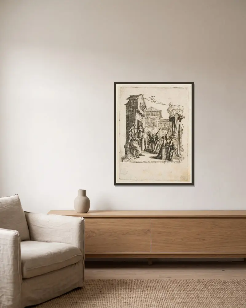 Jesus inför Kaifas av Jacques Callot inramad på en vägg