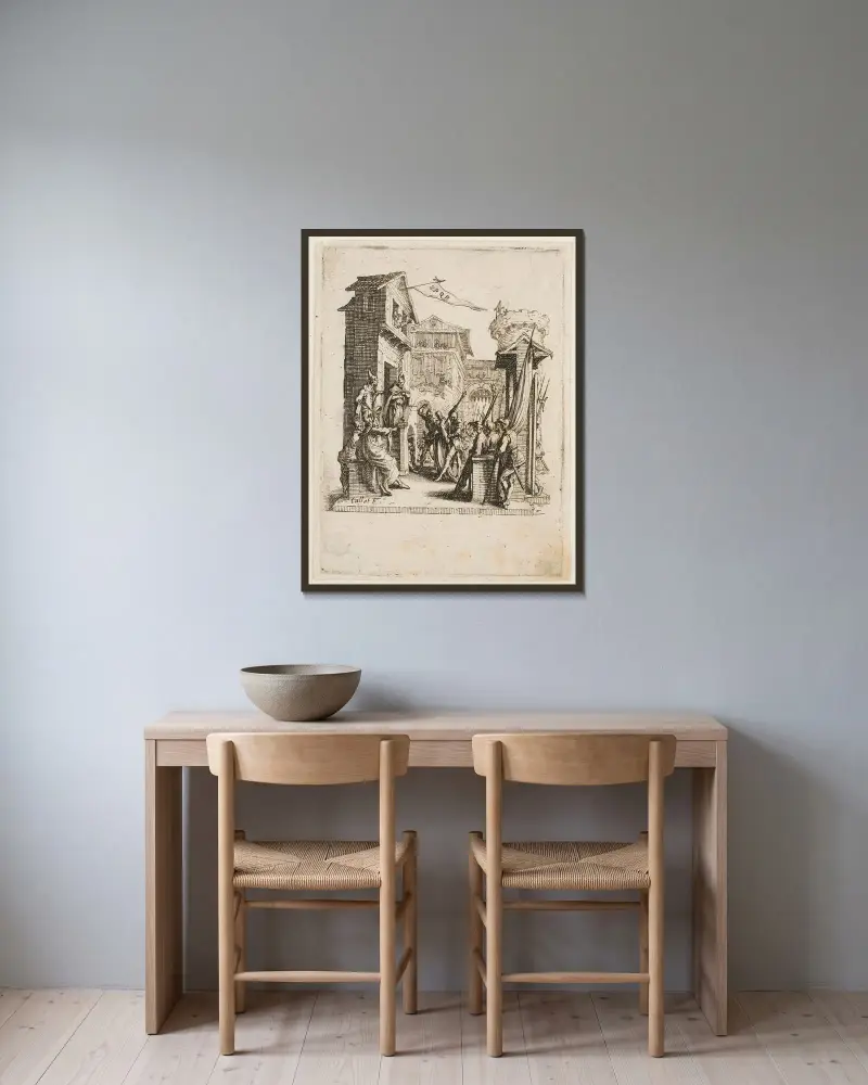 Jesus inför Kaifas av Jacques Callot inramad på en vägg