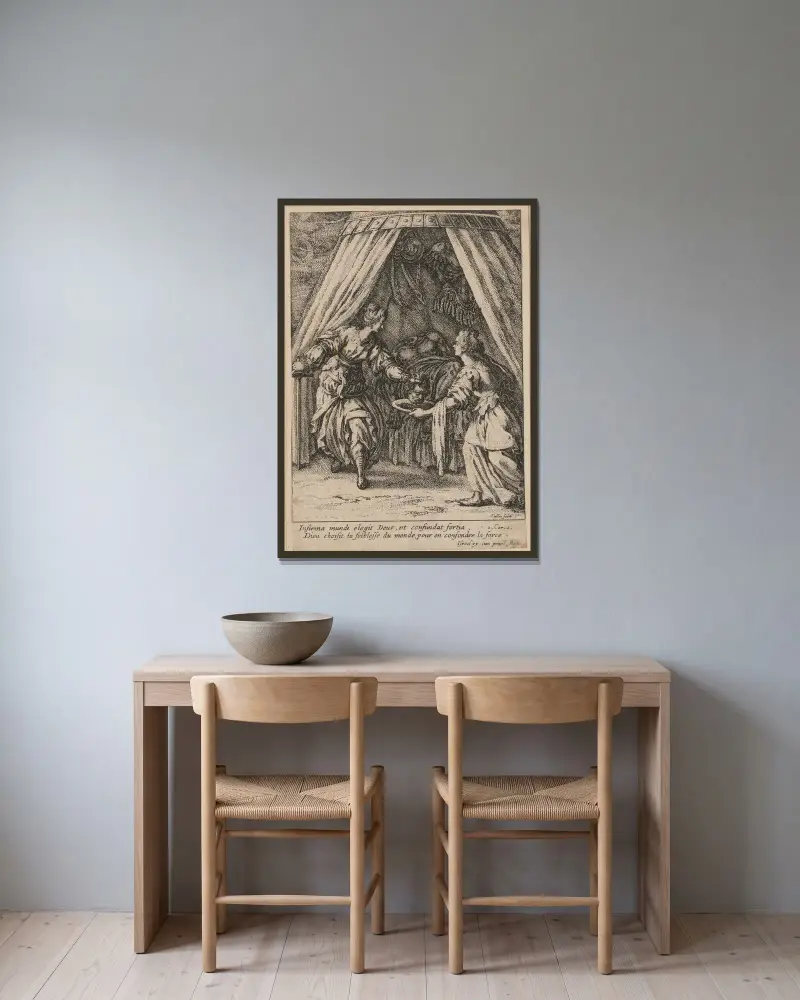 Judith och Holofernes av Jacques Callot inramad på en vägg
