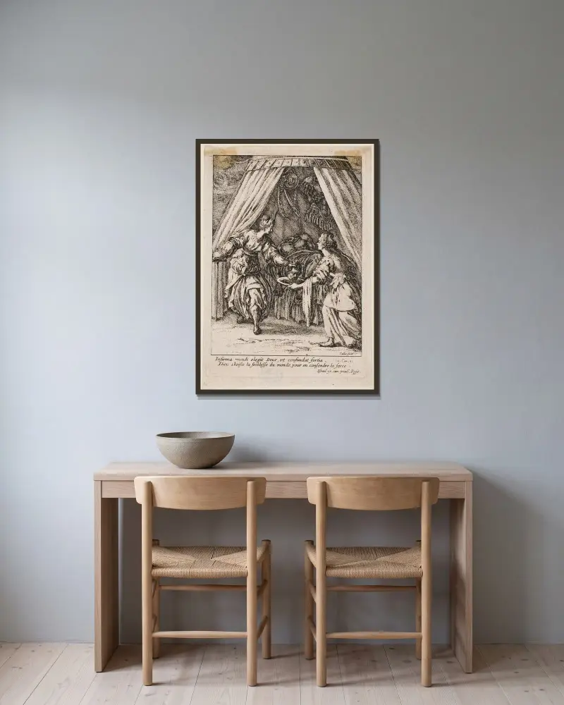 Judith av Jacques Callot inramad på en vägg