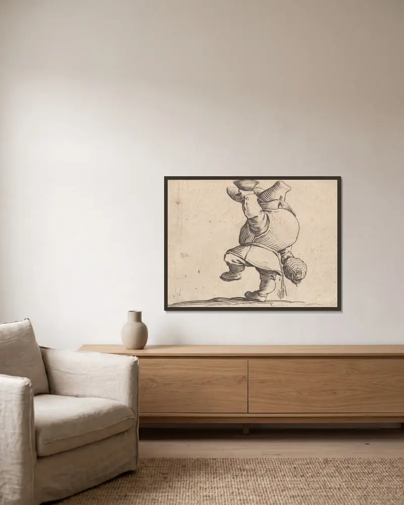 Der Trinker von hinten von Jacques Callot gerahmt an einer Wand