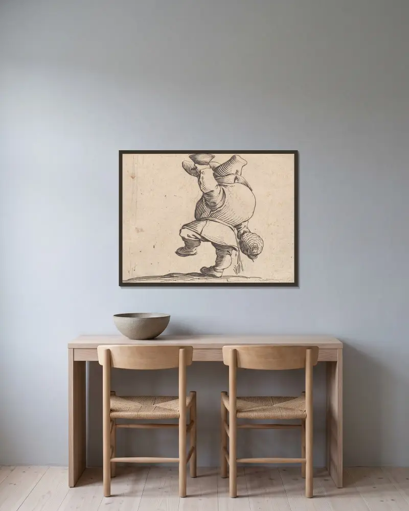 Der Trinker von hinten von Jacques Callot gerahmt an einer Wand
