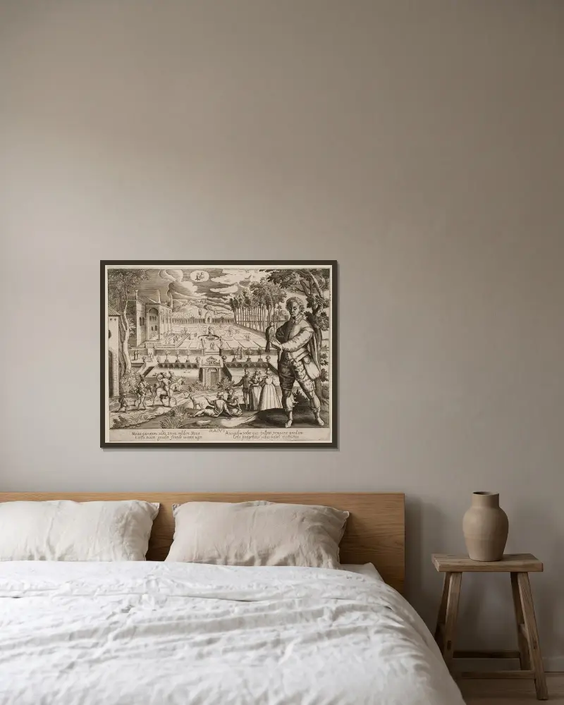 Mai von Jacques Callot gerahmt an einer Wand