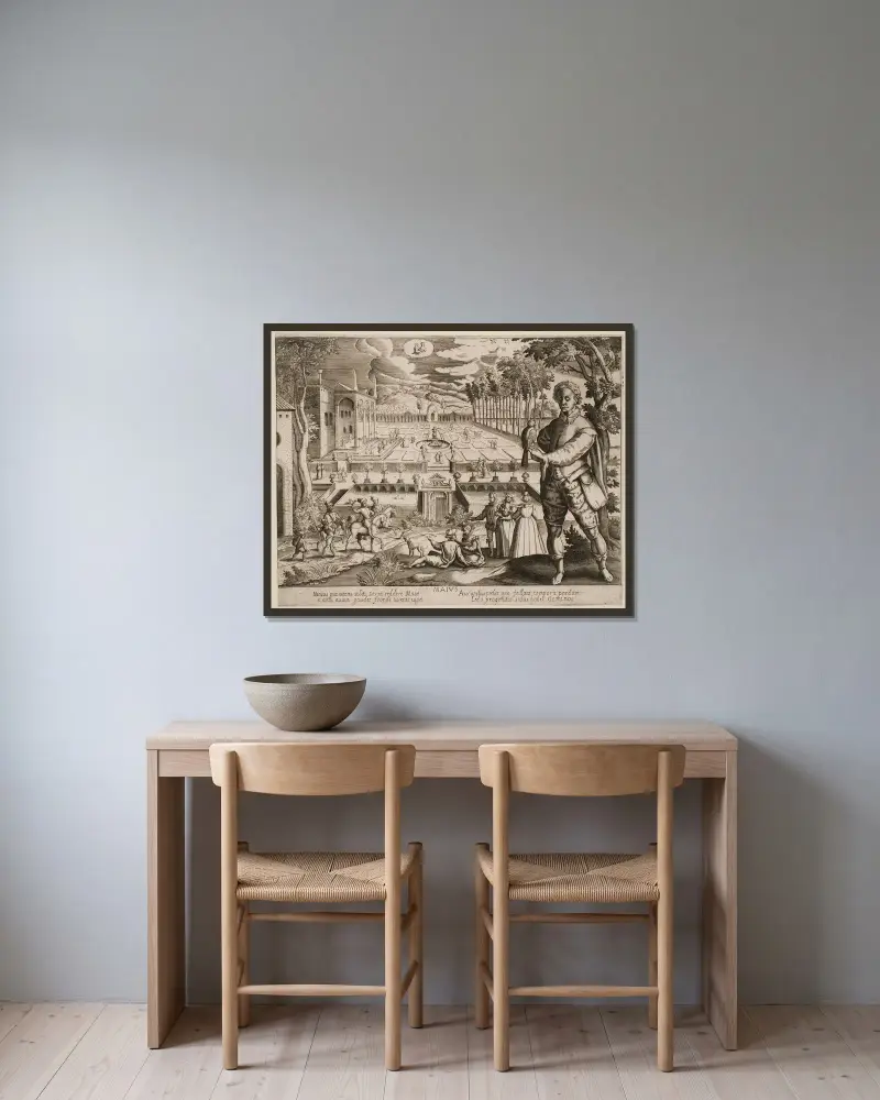 Mai von Jacques Callot gerahmt an einer Wand