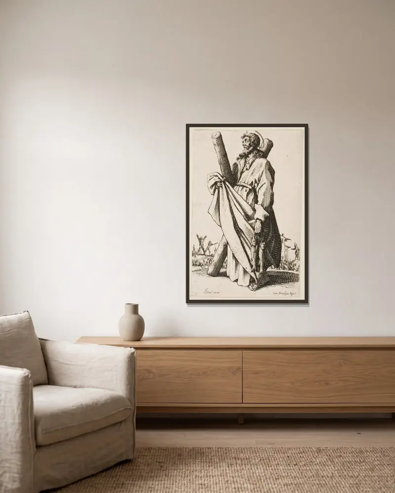 Hl. Andreas von Jacques Callot gerahmt an einer Wand