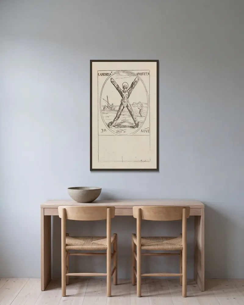 S:t Andreas apostel och martyr, 30 november av Jacques Callot inramad på en vägg