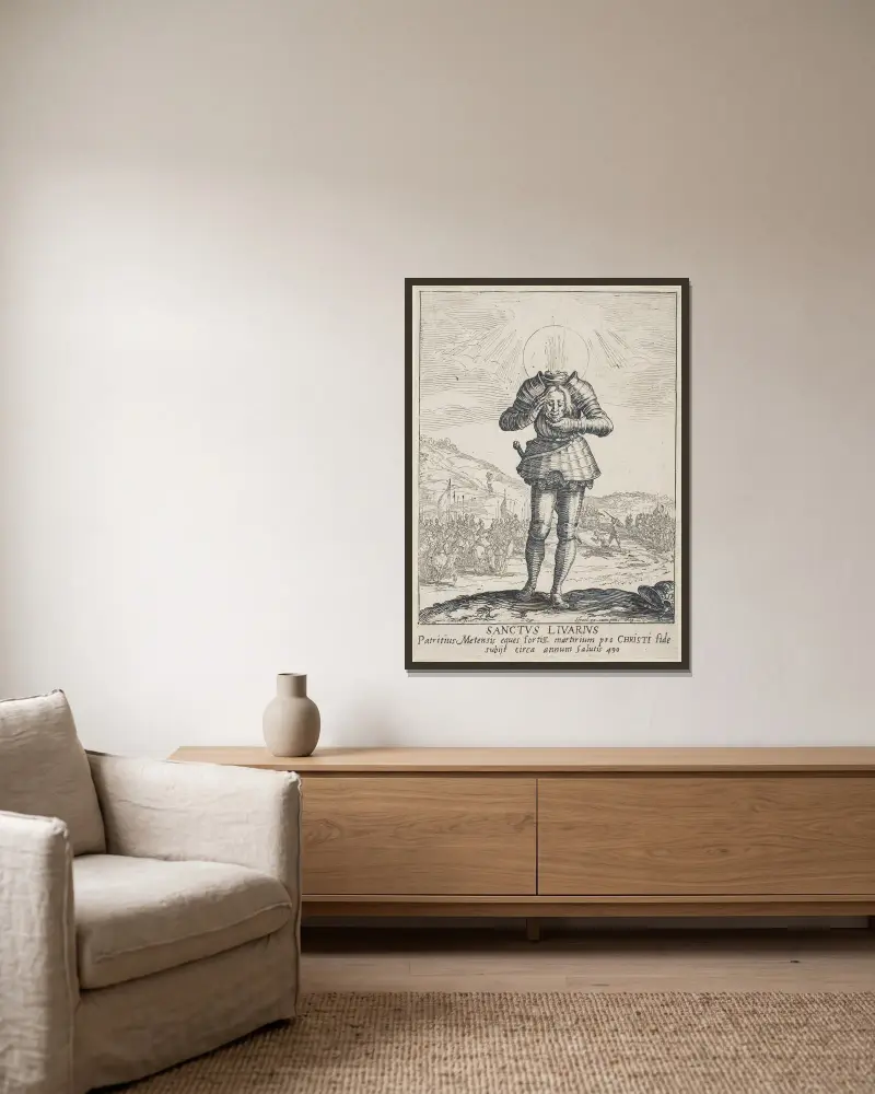 St. Livier von Jacques Callot gerahmt an einer Wand