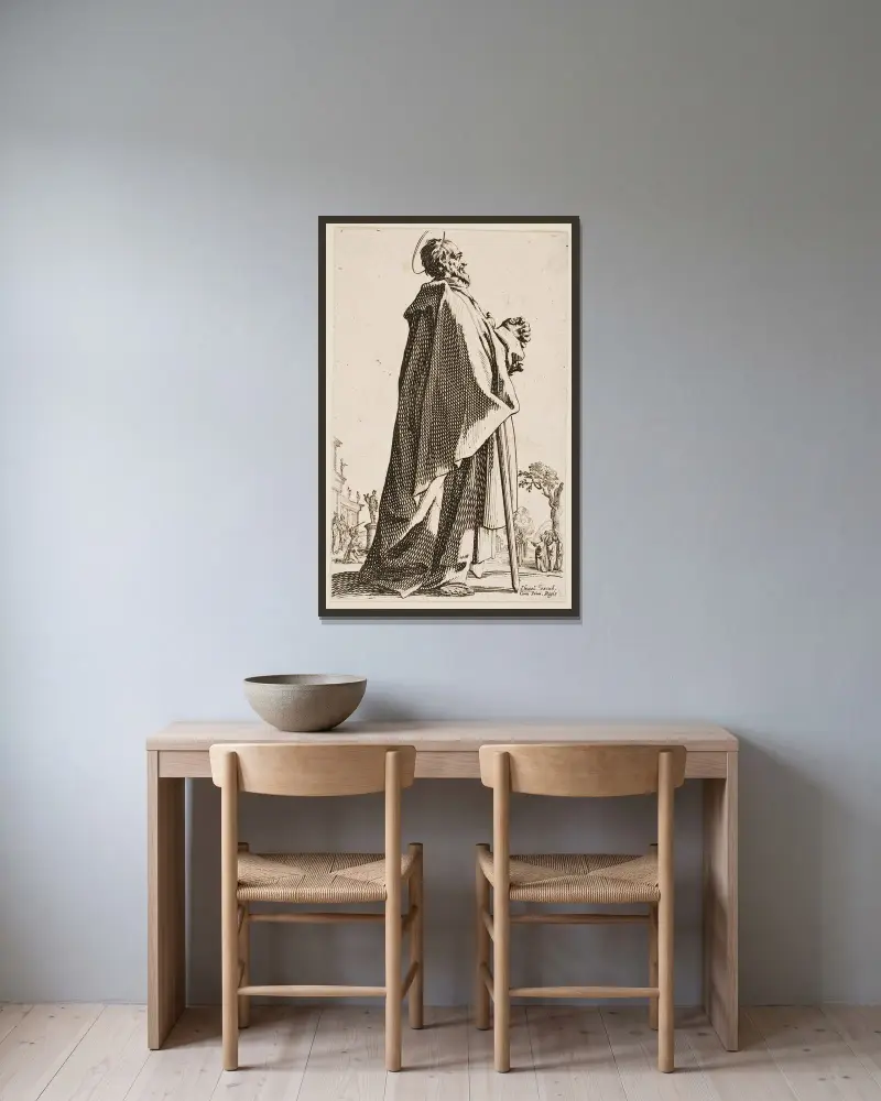 Sankt Matteus av Jacques Callot inramad på en vägg