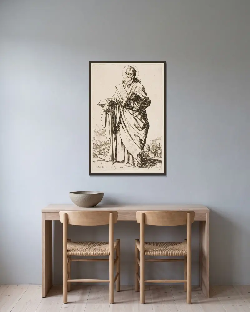 Der heilige Paulus von Jacques Callot gerahmt an einer Wand