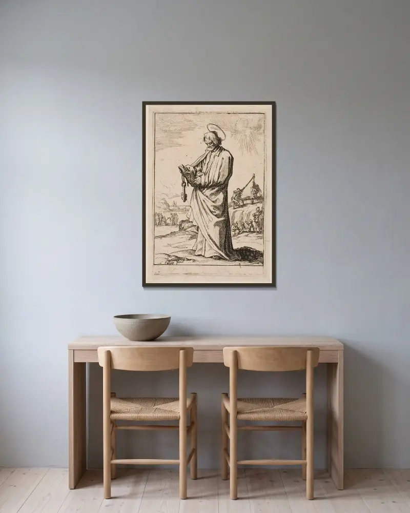 Aposteln Petrus av Jacques Callot inramad på en vägg