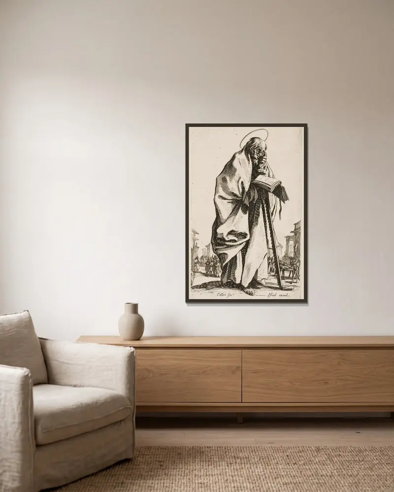 Der heilige Simon von Jacques Callot gerahmt an einer Wand