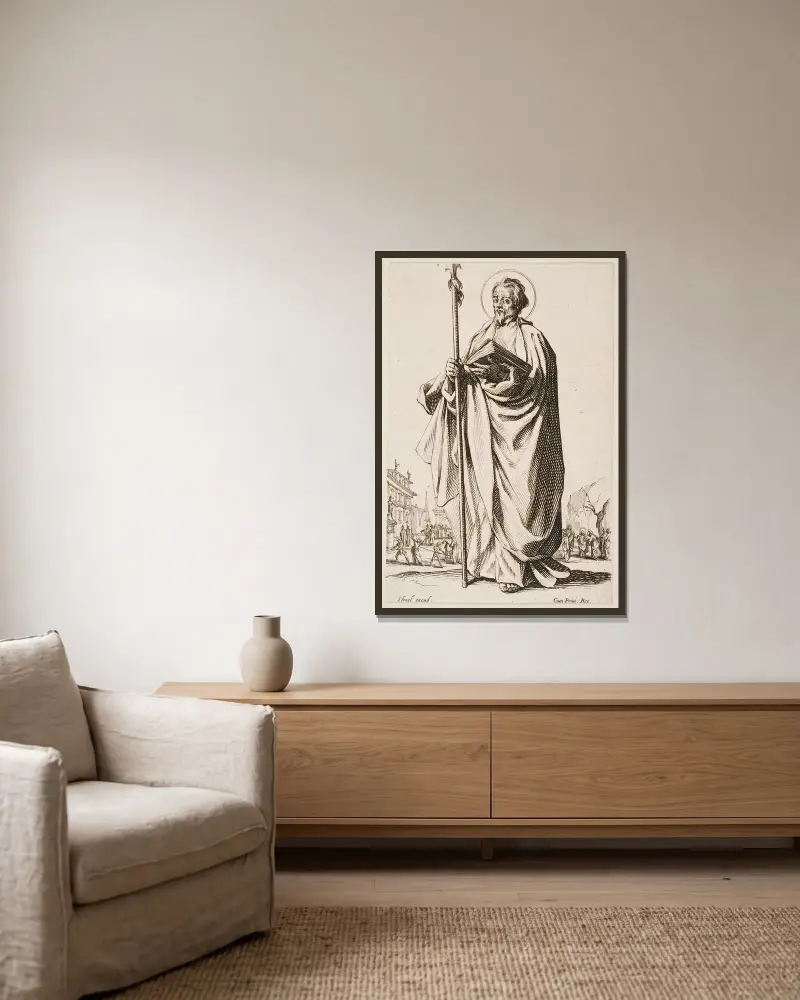 St. Thomas von Jacques Callot gerahmt an einer Wand
