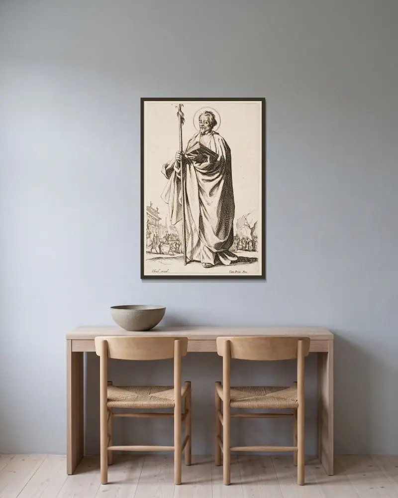 St. Thomas von Jacques Callot gerahmt an einer Wand