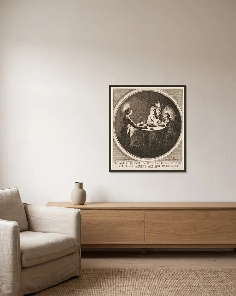 The Blessing von Jacques Callot gerahmt an einer Wand