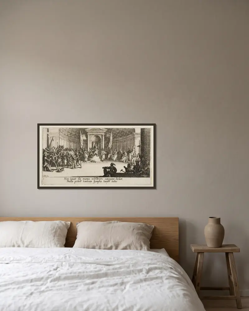 Dödsdomen av Jacques Callot inramad på en vägg