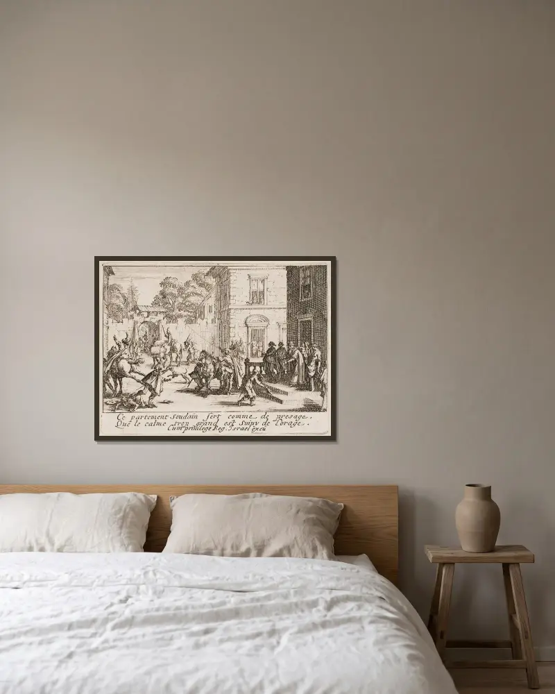 The Farewell von Jacques Callot gerahmt an einer Wand